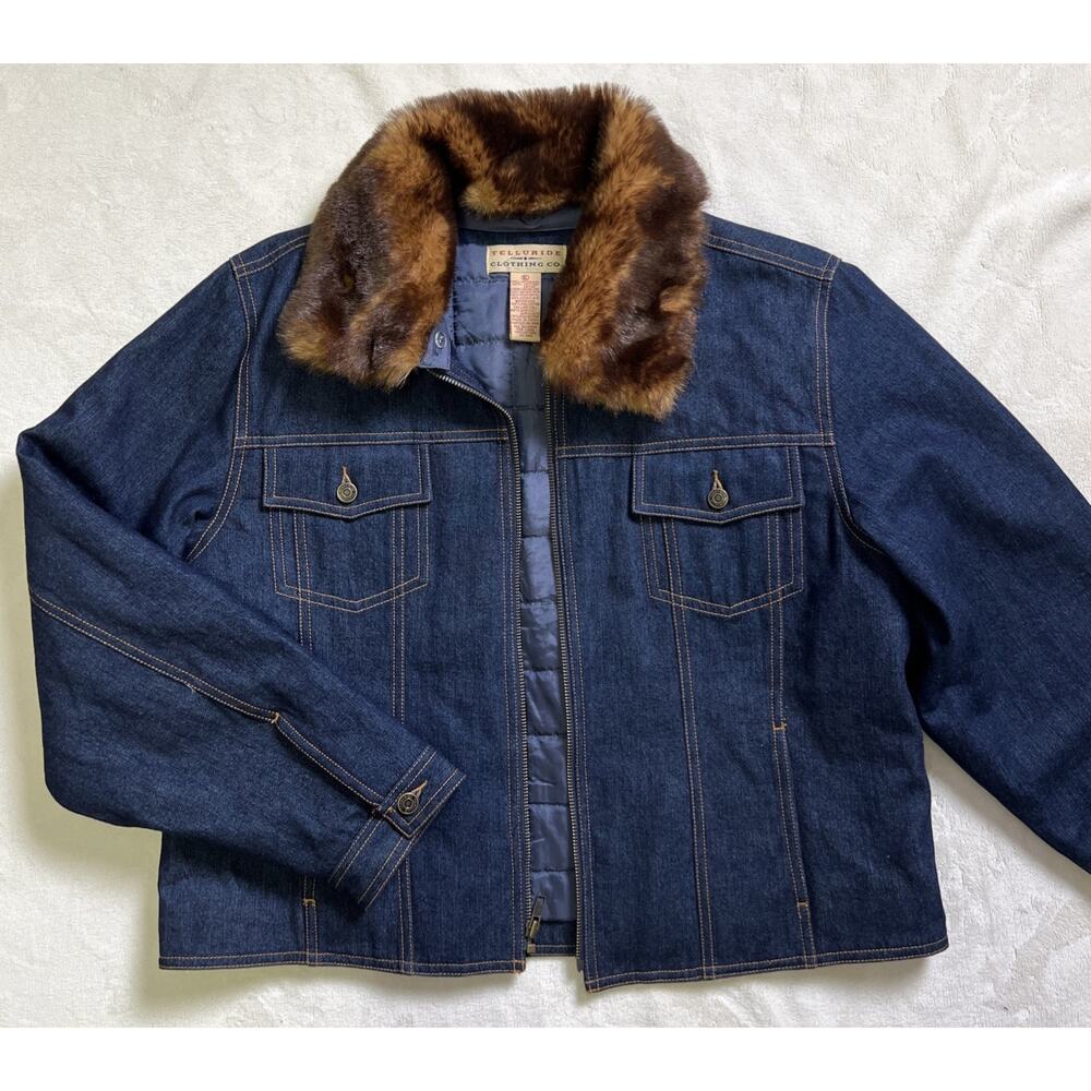 Telluride Clothing Company Dark Denim Fur Collar Jacket Women’s XL